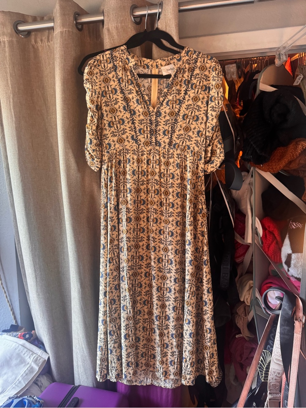 ba&sh Beige and Navy Floral Midi Dress